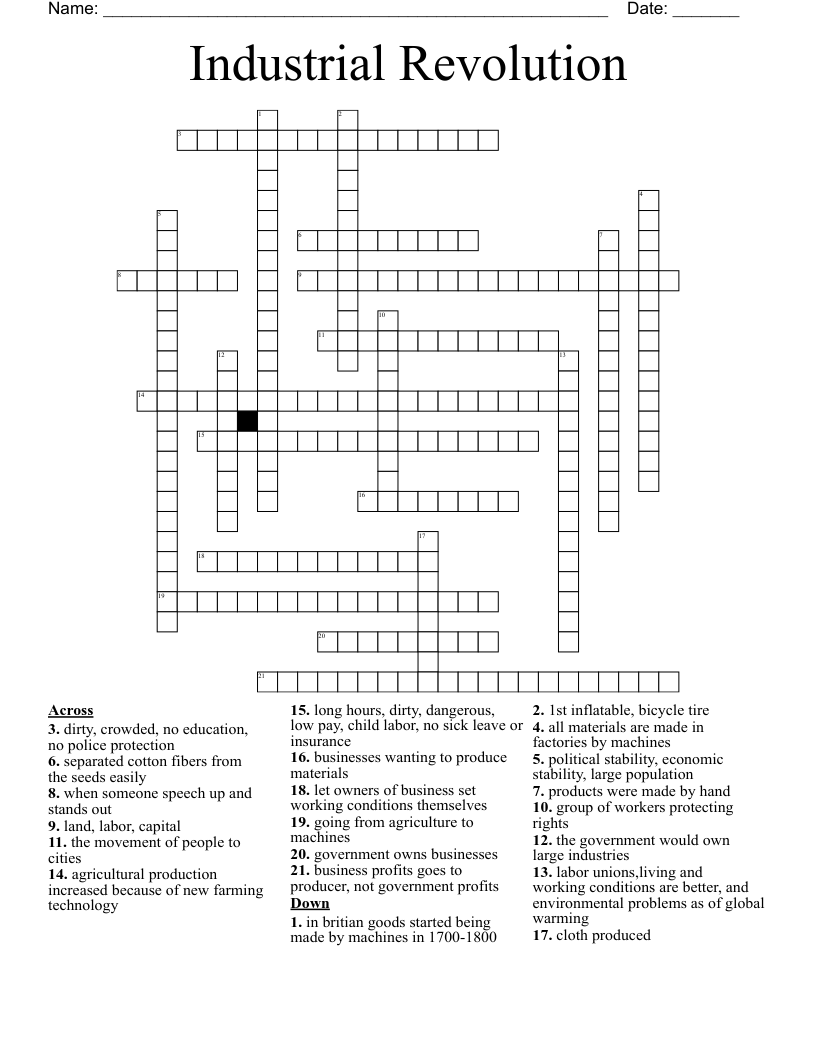 Industrial Revolution Crossword