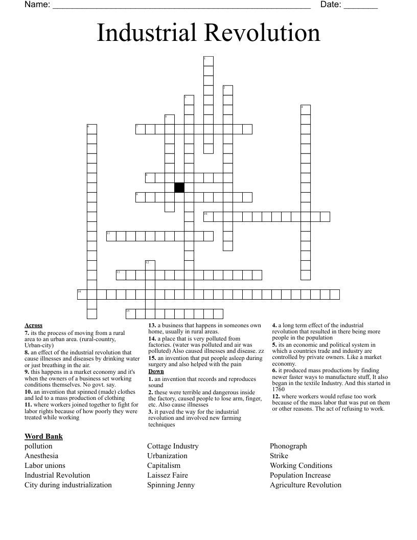 Industrial Revolution Crossword