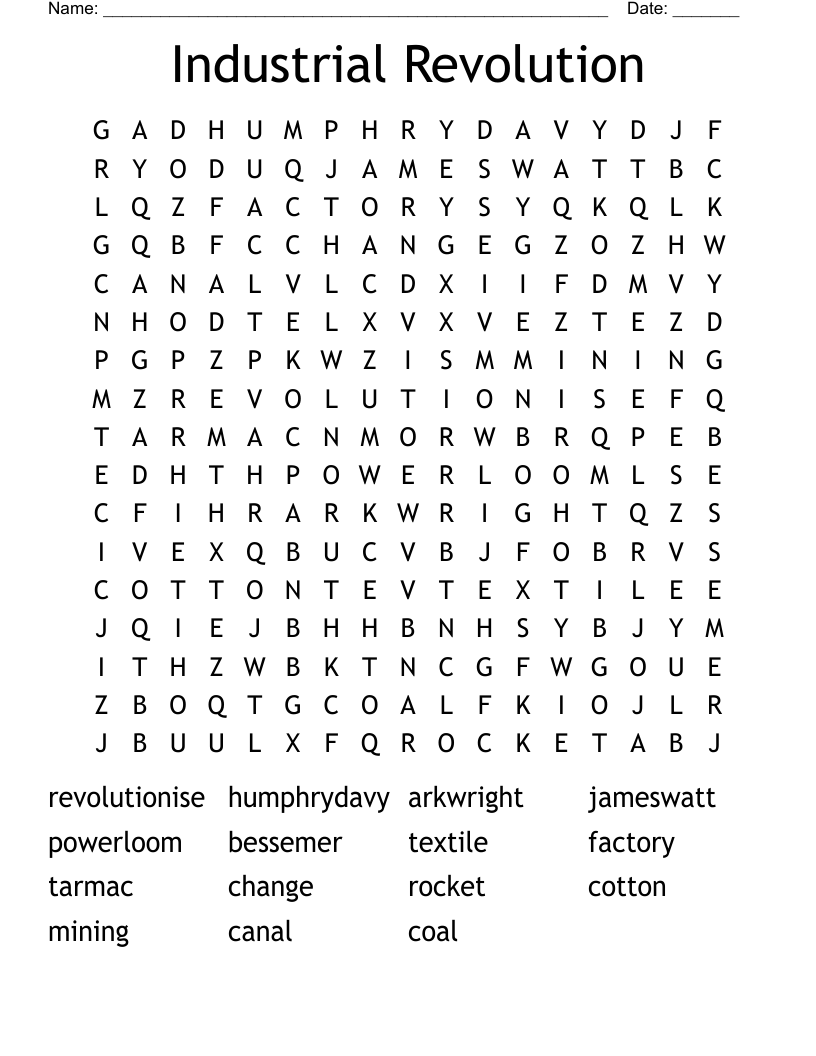 Industrial Revolution Word Search