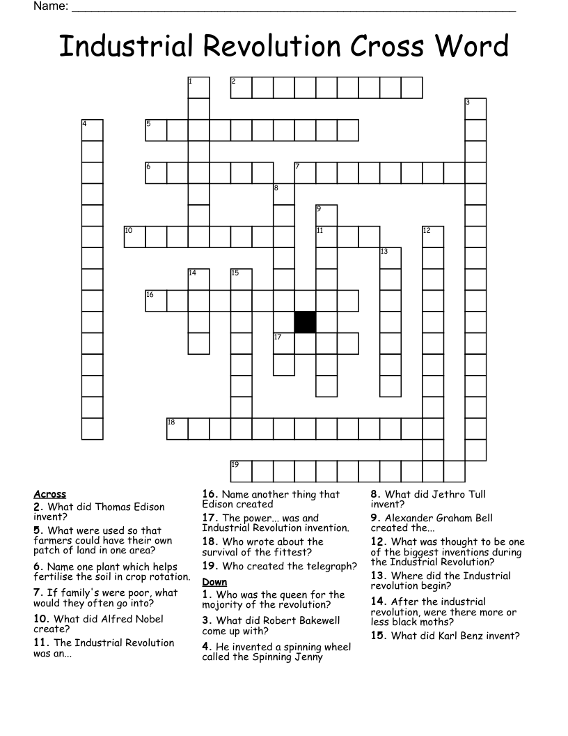 Industrial Revolution Cross Word