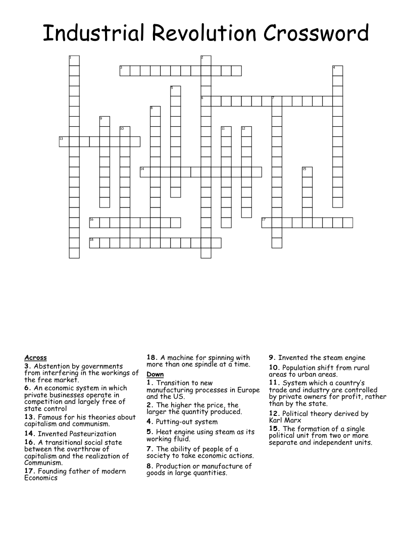 Industrial Revolution Crossword
