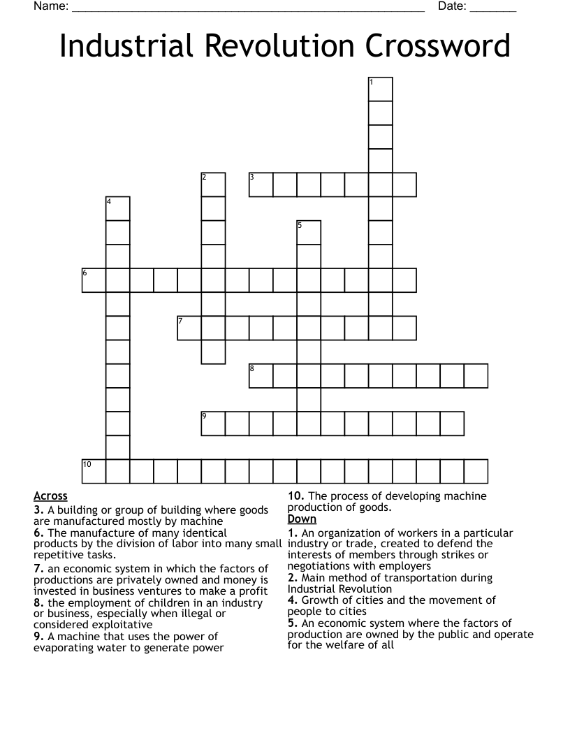 Industrial Revolution Crossword