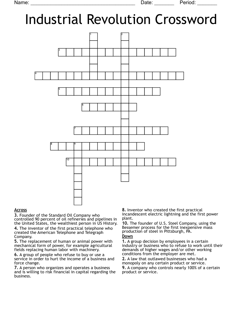 Industrial Revolution Crossword