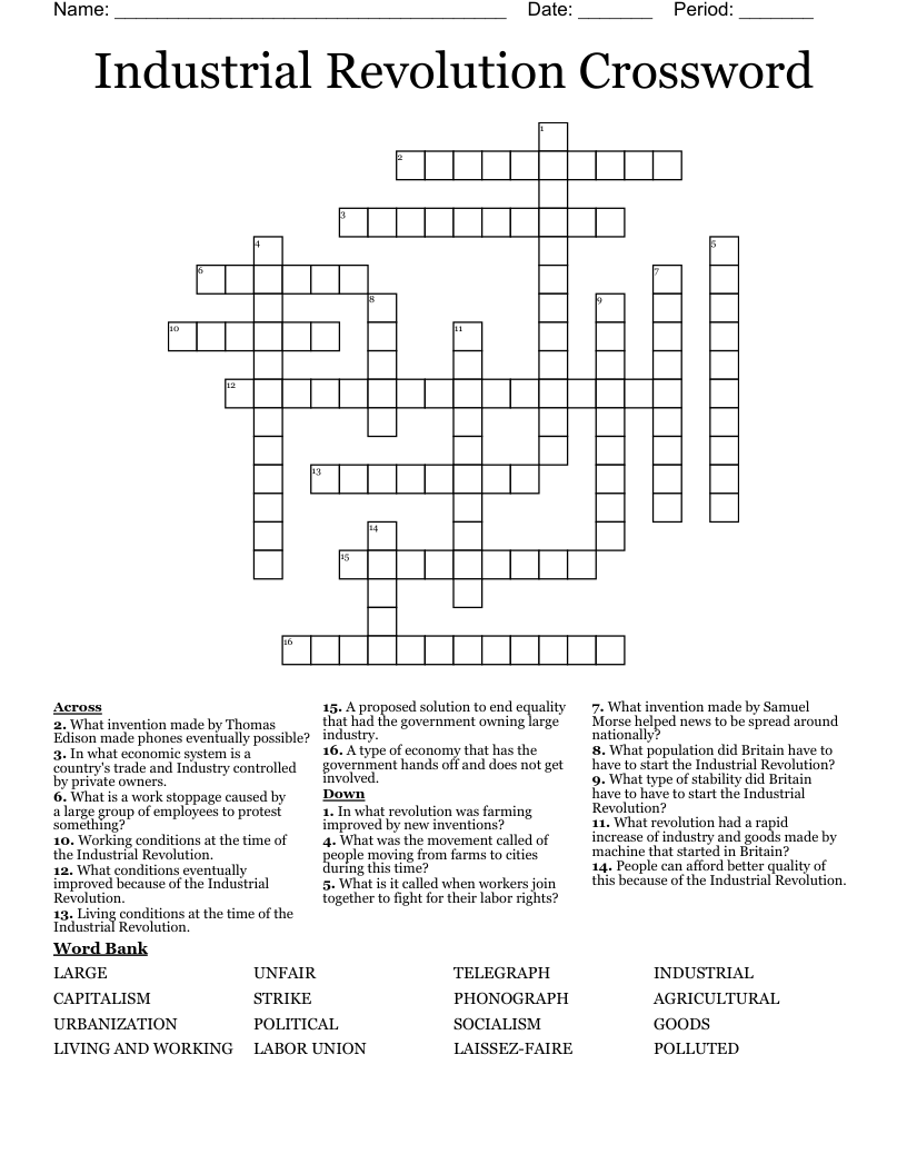 Industrial Revolution Crossword