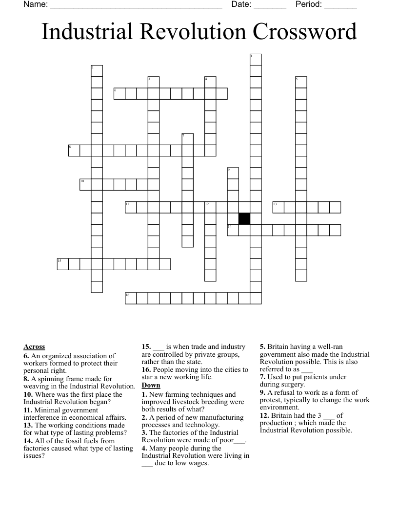 Industrial Revolution Crossword