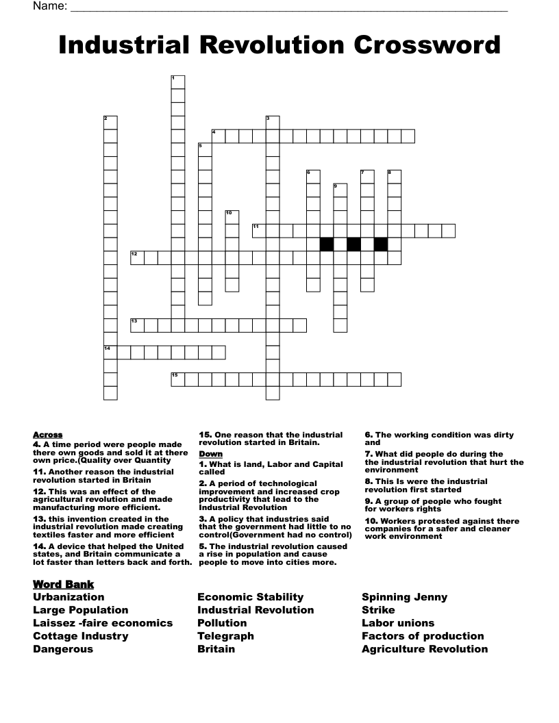 Industrial Revolution Crossword