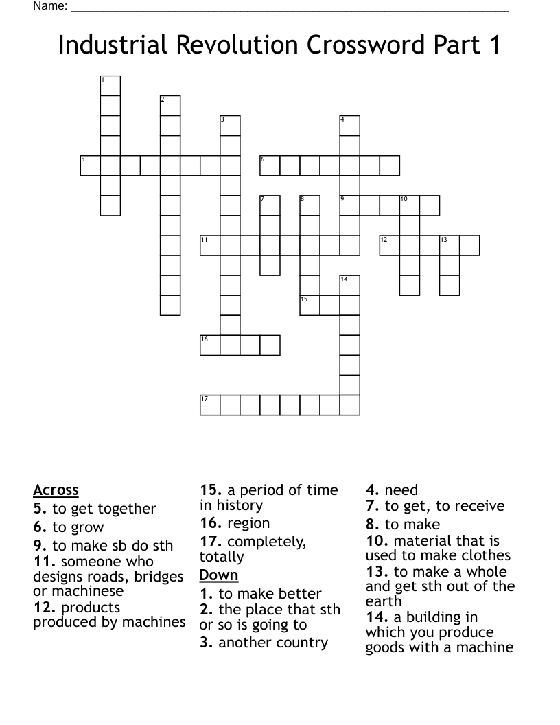 Industrial Revolution Crossword Part 1