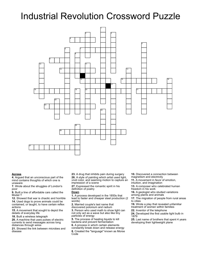 Industrial Revolution Crossword Puzzle