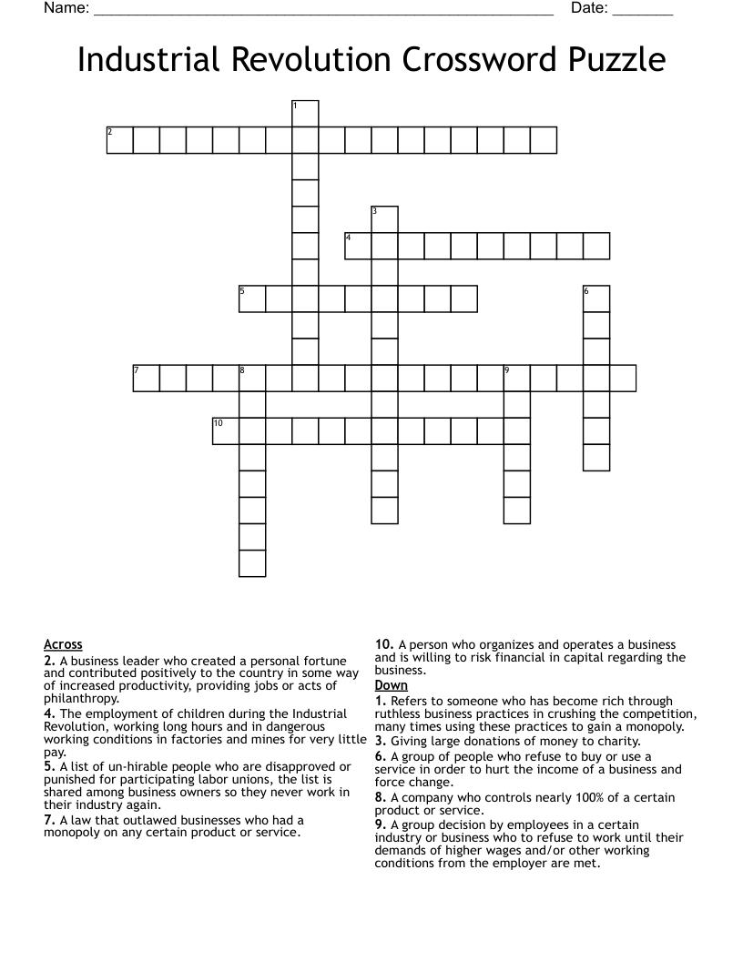Industrial Revolution Crossword Puzzle