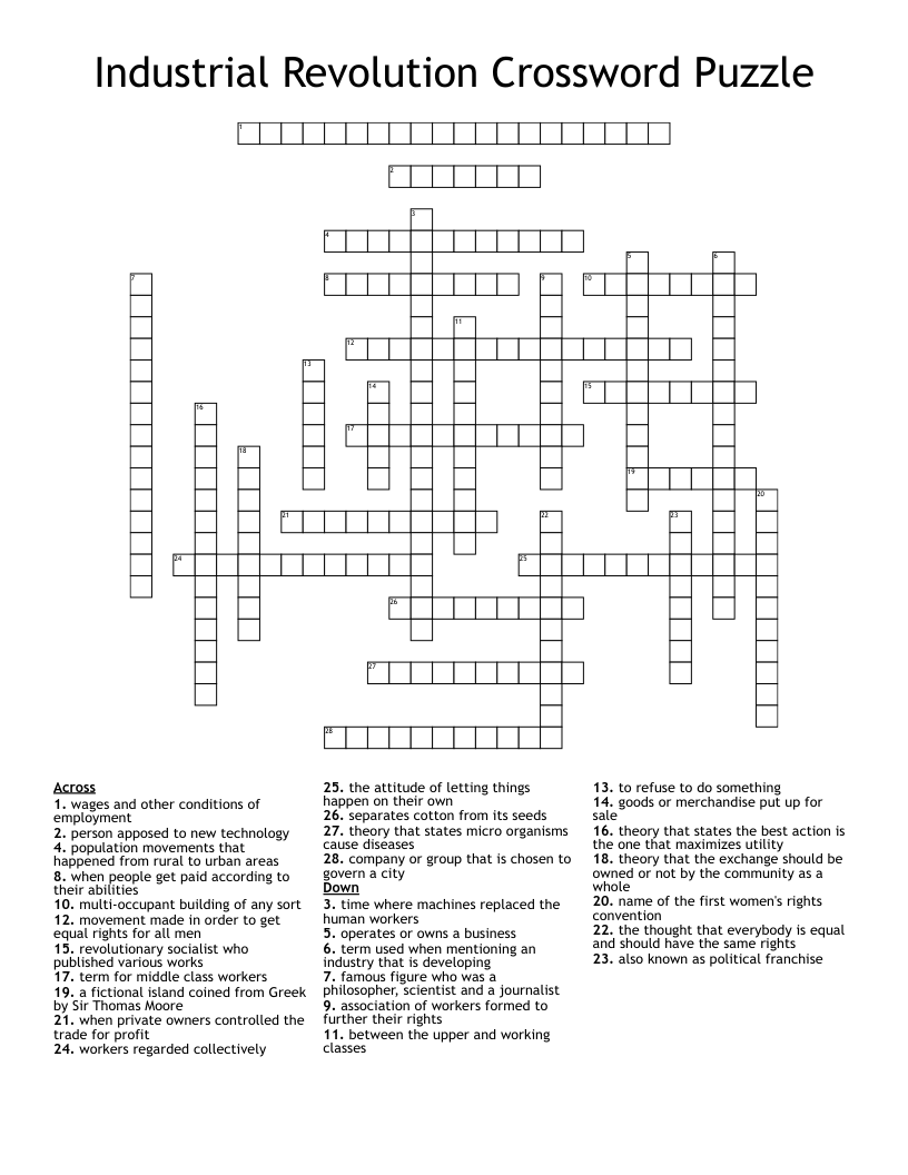 Industrial Revolution Crossword Puzzle