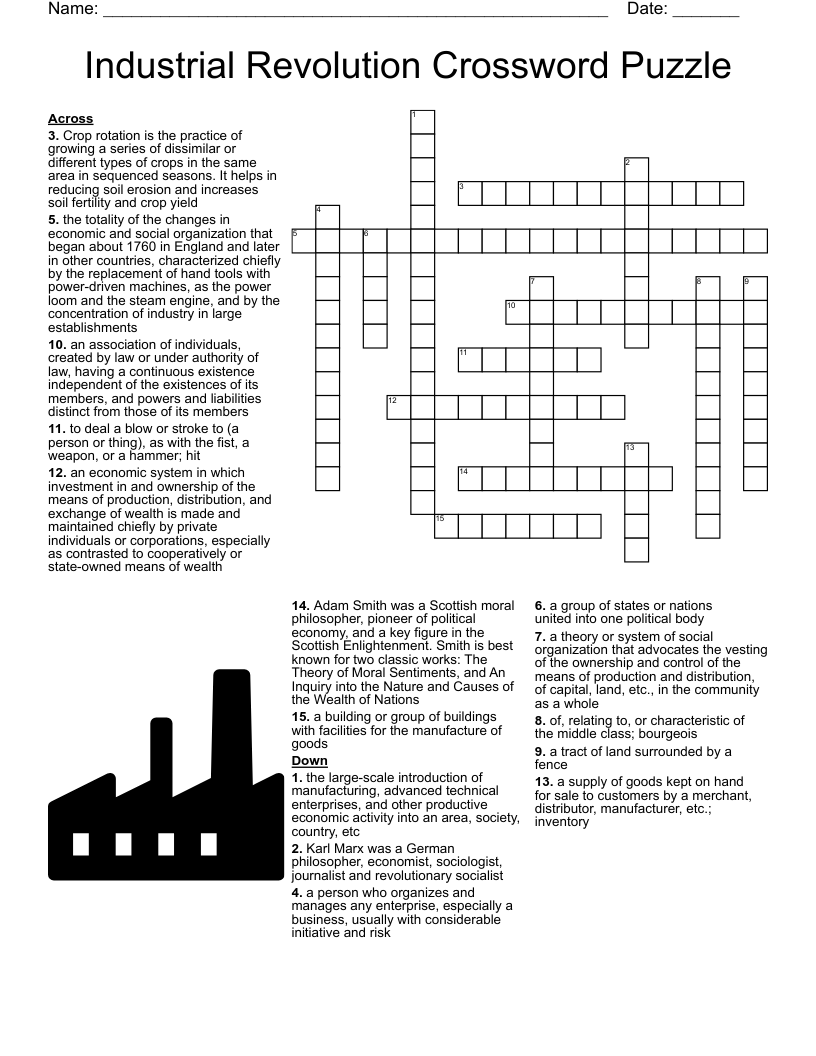 Industrial Revolution Crossword Puzzle