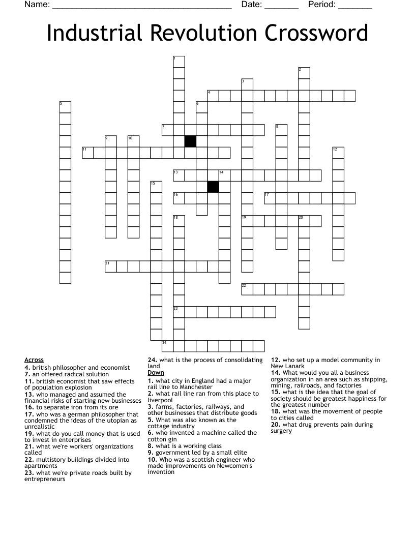 Industrial Revolution Crossword 