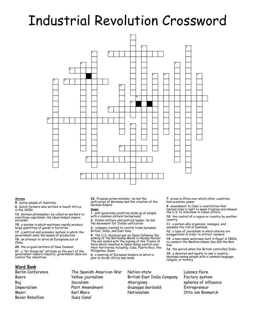 Industrial Revolution Crossword 