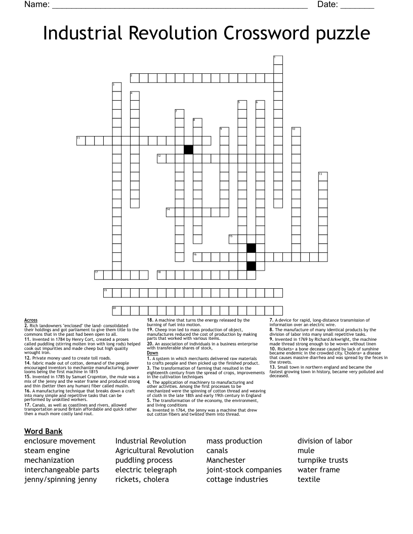 Industrial Revolution Crossword puzzle