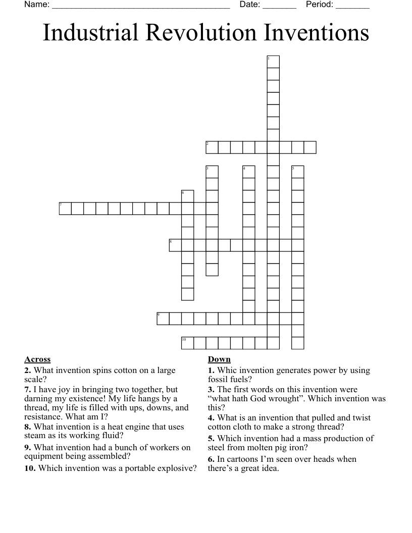 Industrial Revolution Inventions Crossword
