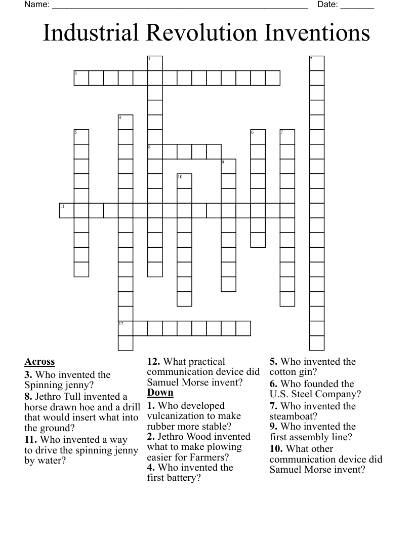 Industrial Revolution Inventions Crossword