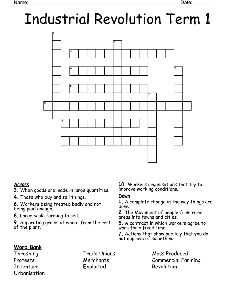 Industrial Revolution Term 1 Crossword