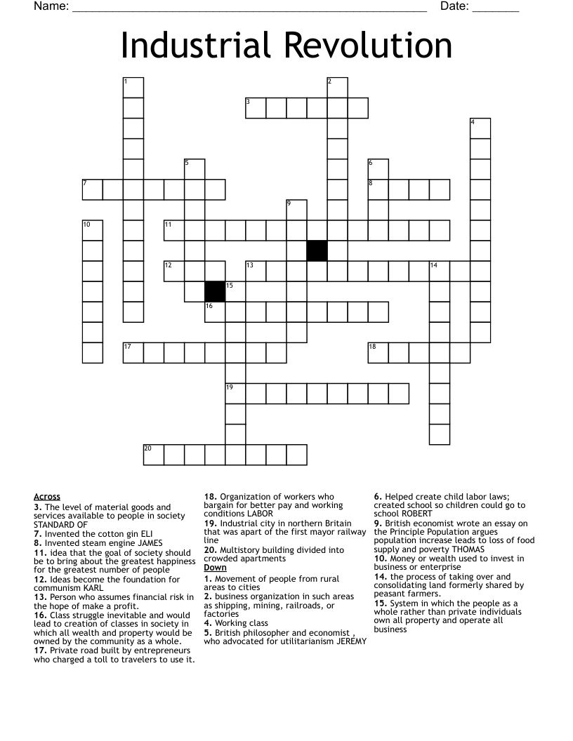 Industrial Revolution  Crossword