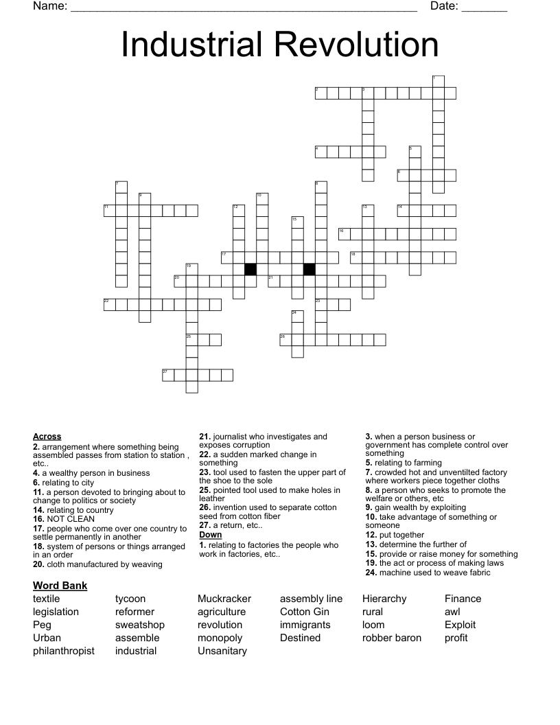 Industrial Revolution  Crossword