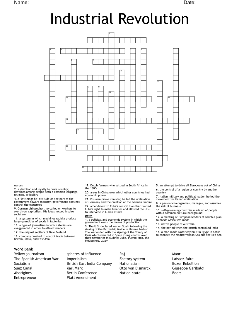 Industrial Revolution  Crossword