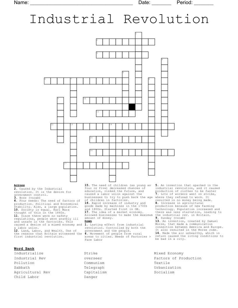 Industrial Revolution  Crossword
