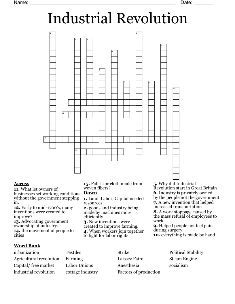 Industrial Revolution  Crossword