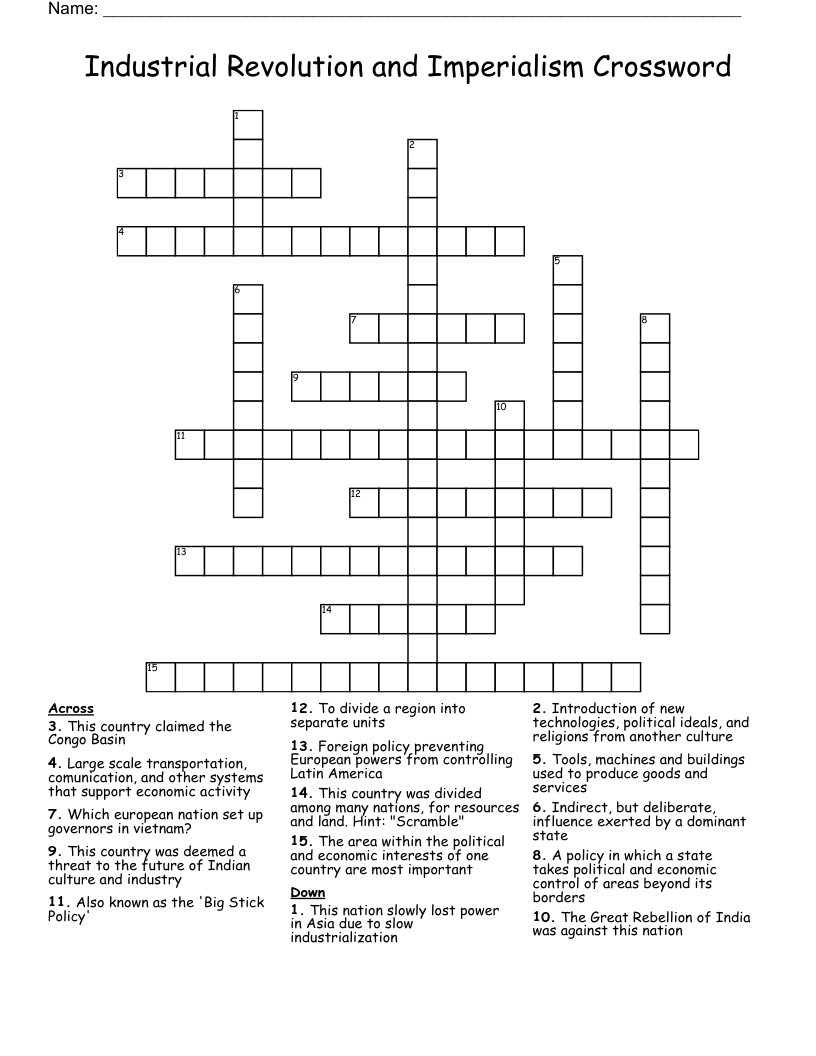 Industrial Revolution and Imperialism Crossword