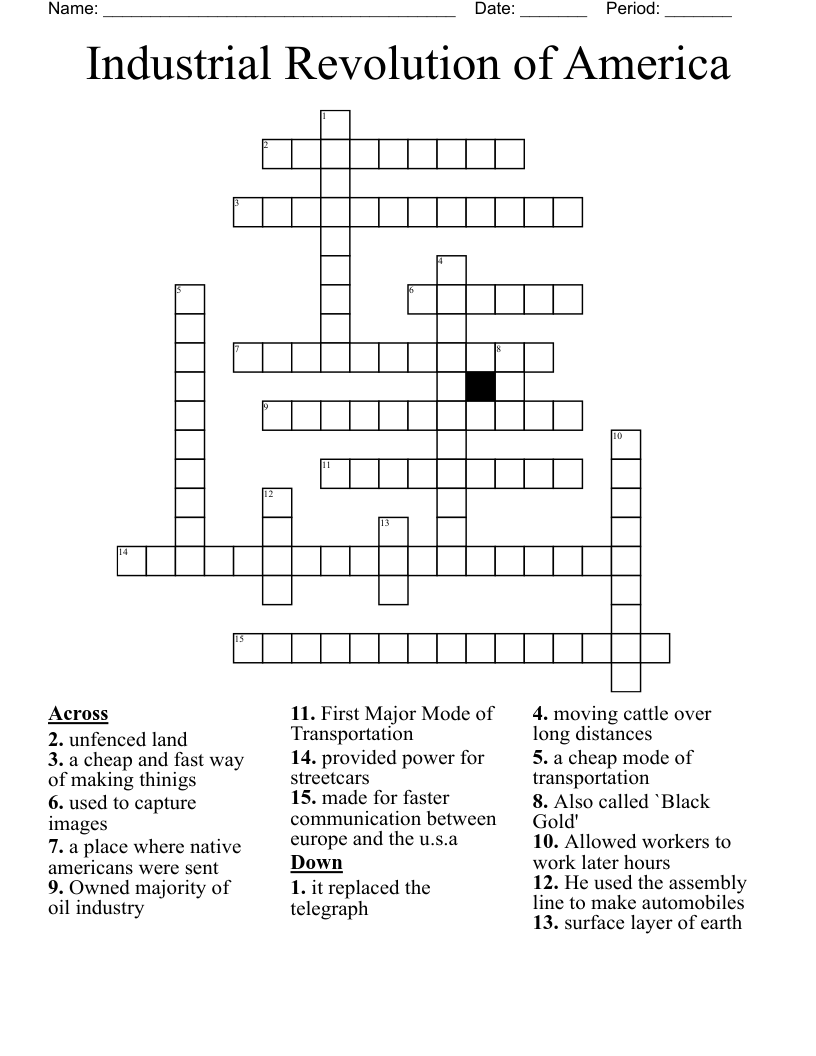 Industrial Revolution of America Crossword