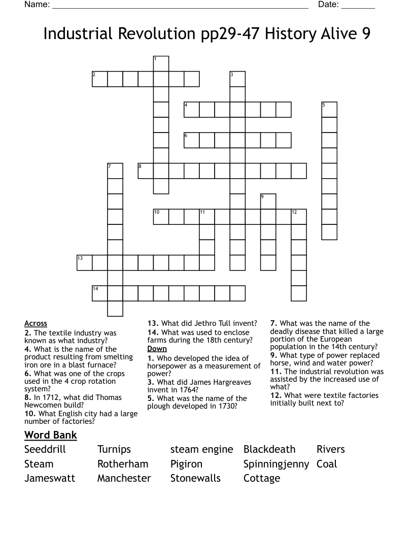 Industrial Revolution pp29-47 History Alive 9 Crossword