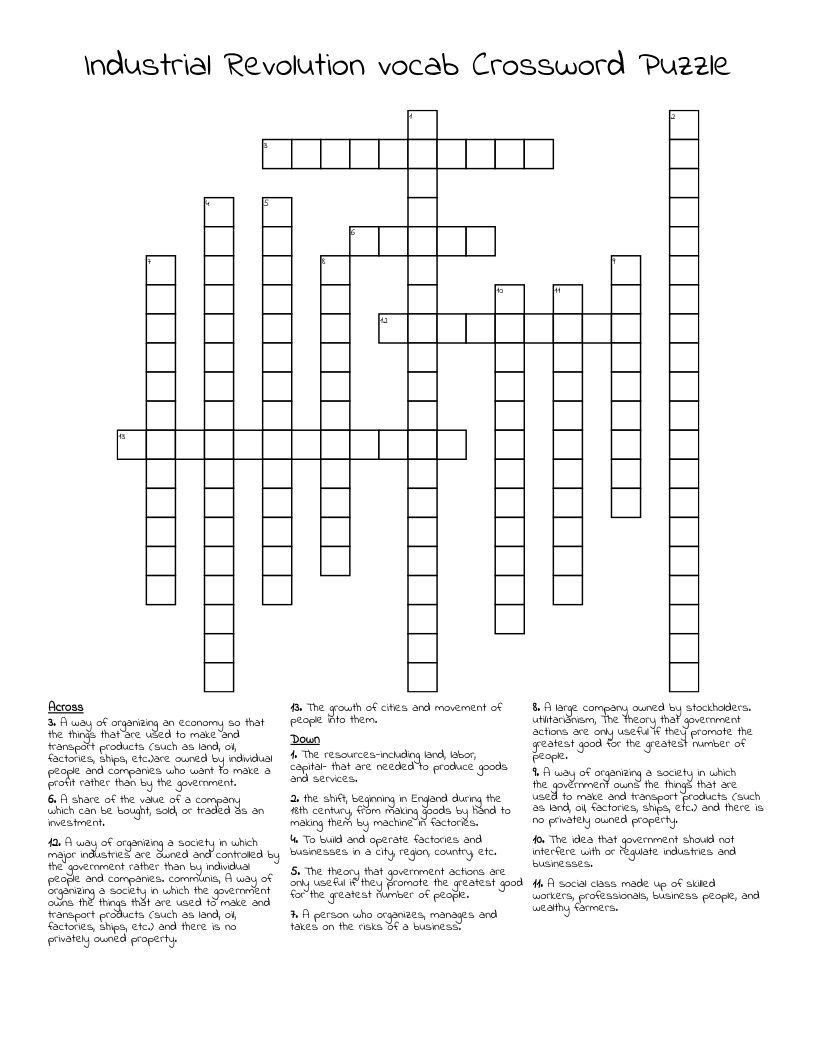 Industrial Revolution vocab Crossword Puzzle