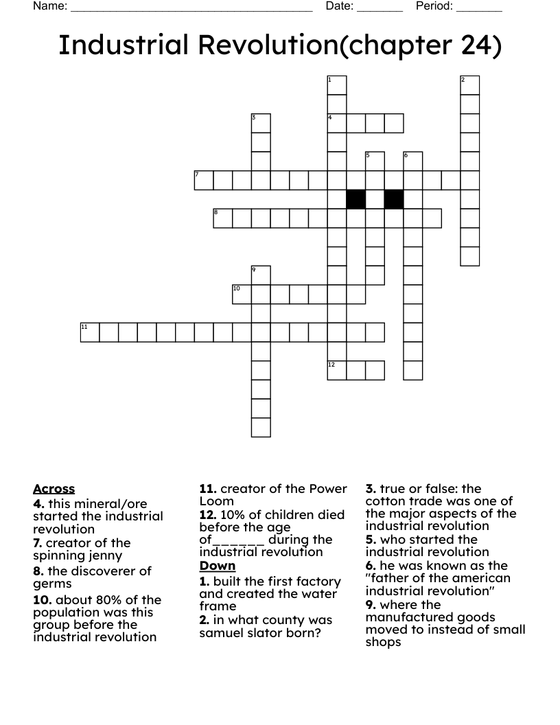 Industrial Revolution(chapter 24) Crossword