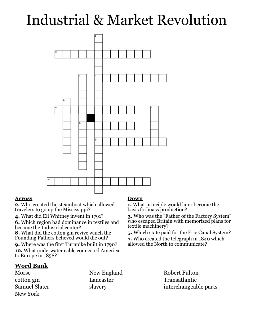 Industrial & Market Revolution Crossword
