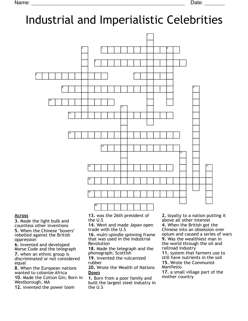 Industrial and Imperialistic Celebrities Crossword