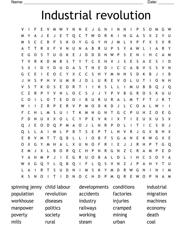 Industrial revolution Word Search