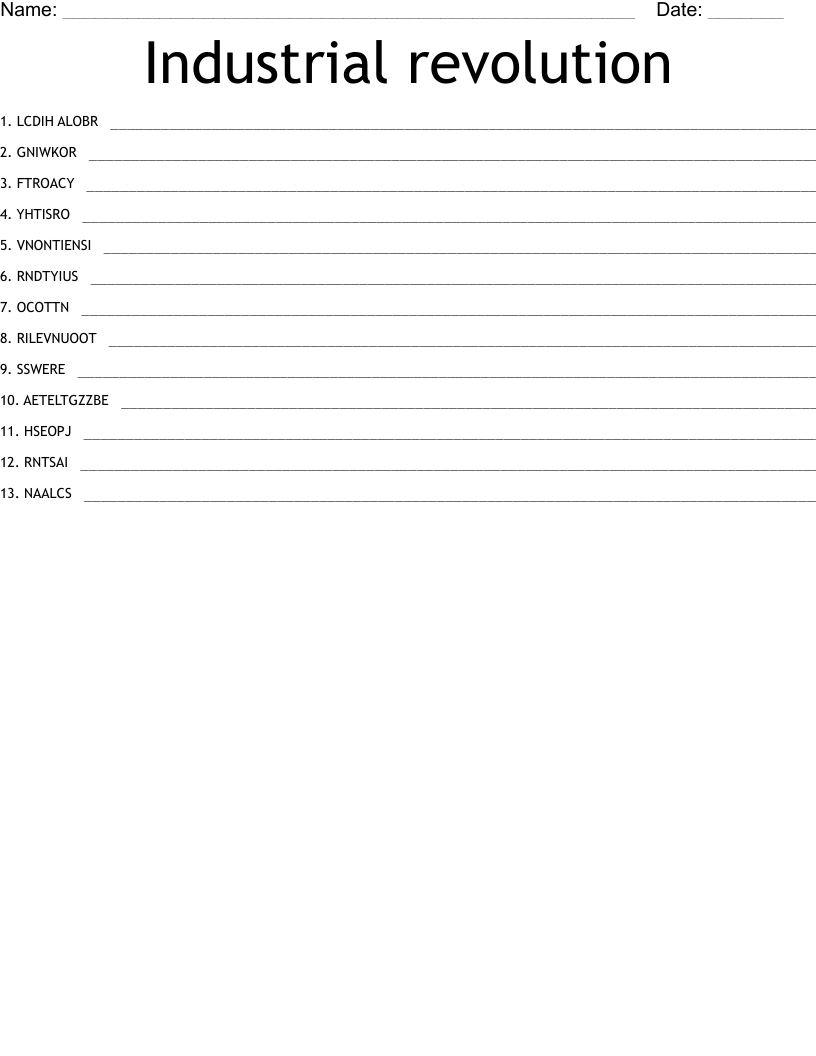 Industrial revolution Word Scramble