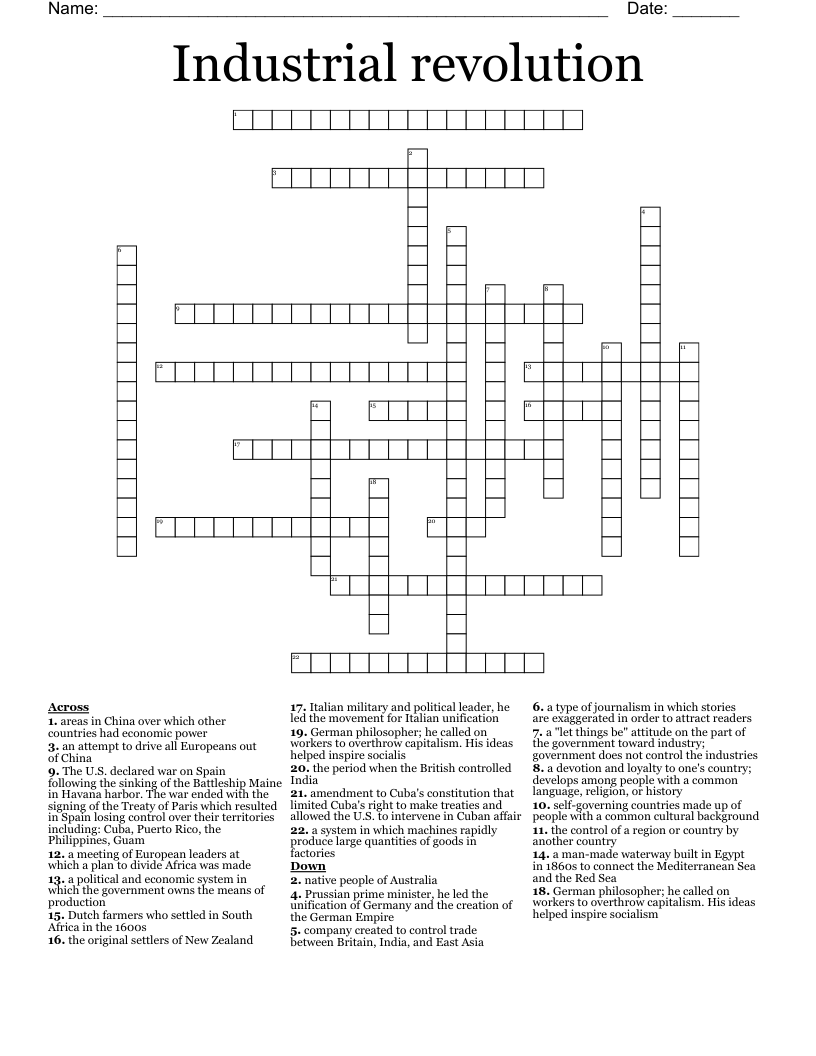Industrial revolution Crossword