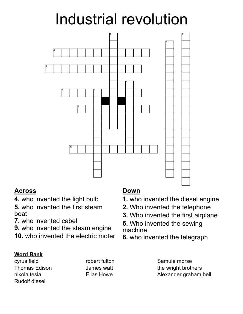 Industrial revolution Crossword
