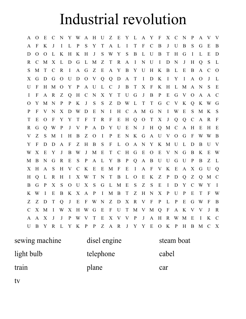 Industrial revolution Word Search