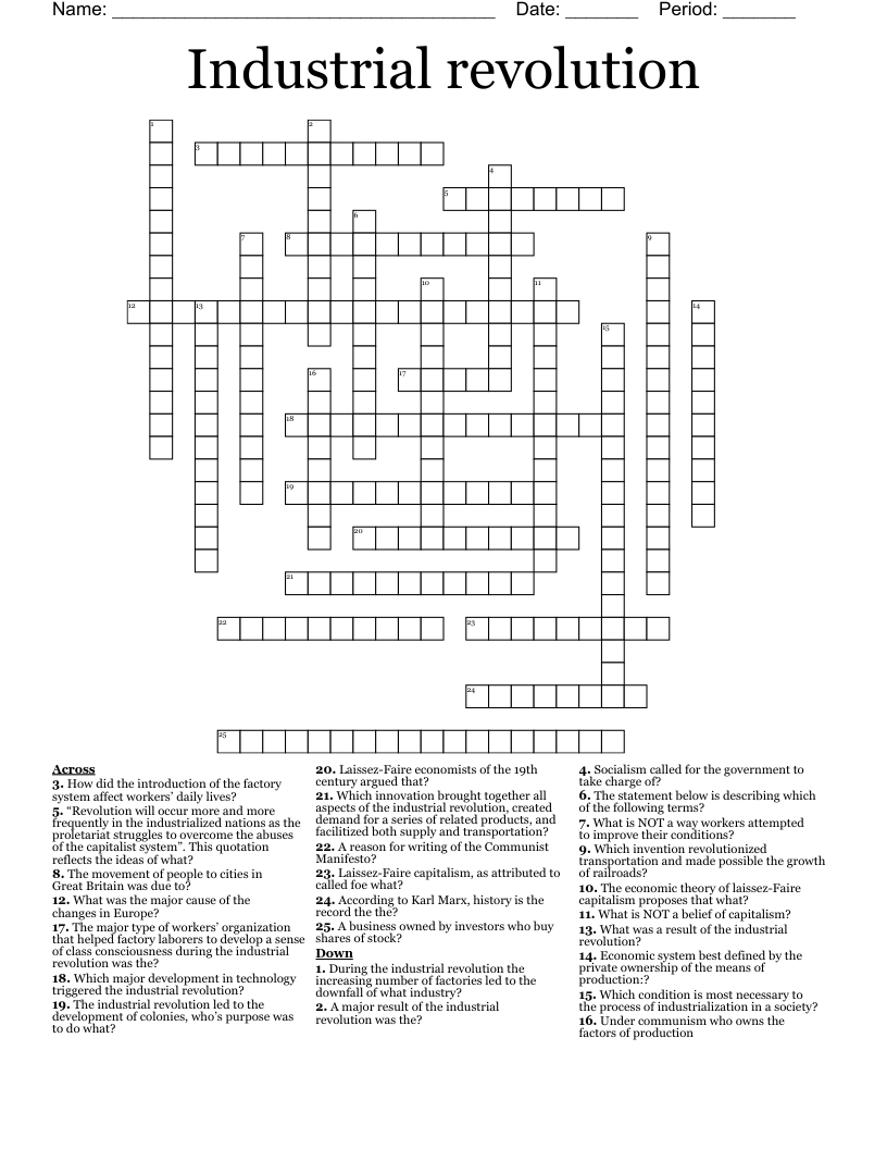 Industrial revolution Crossword