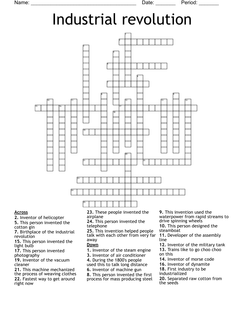 Industrial revolution  Crossword