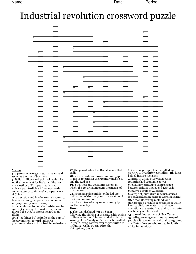 Industrial revolution crossword puzzle