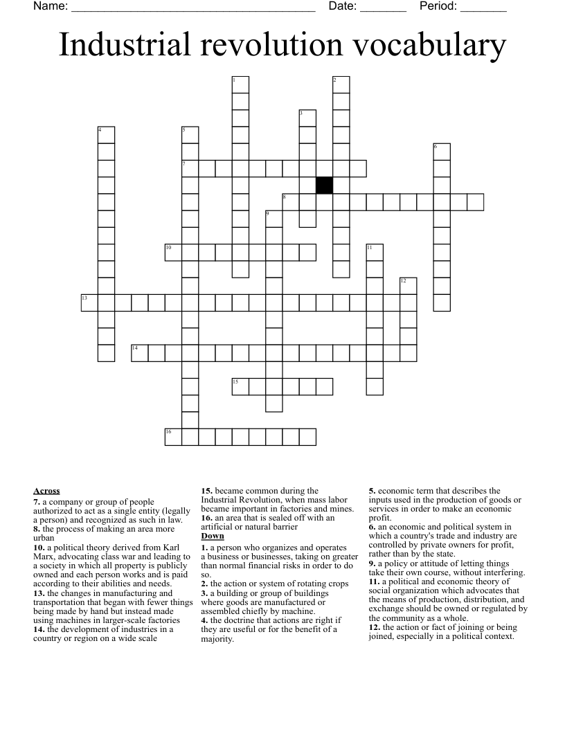 Industrial revolution vocabulary Crossword