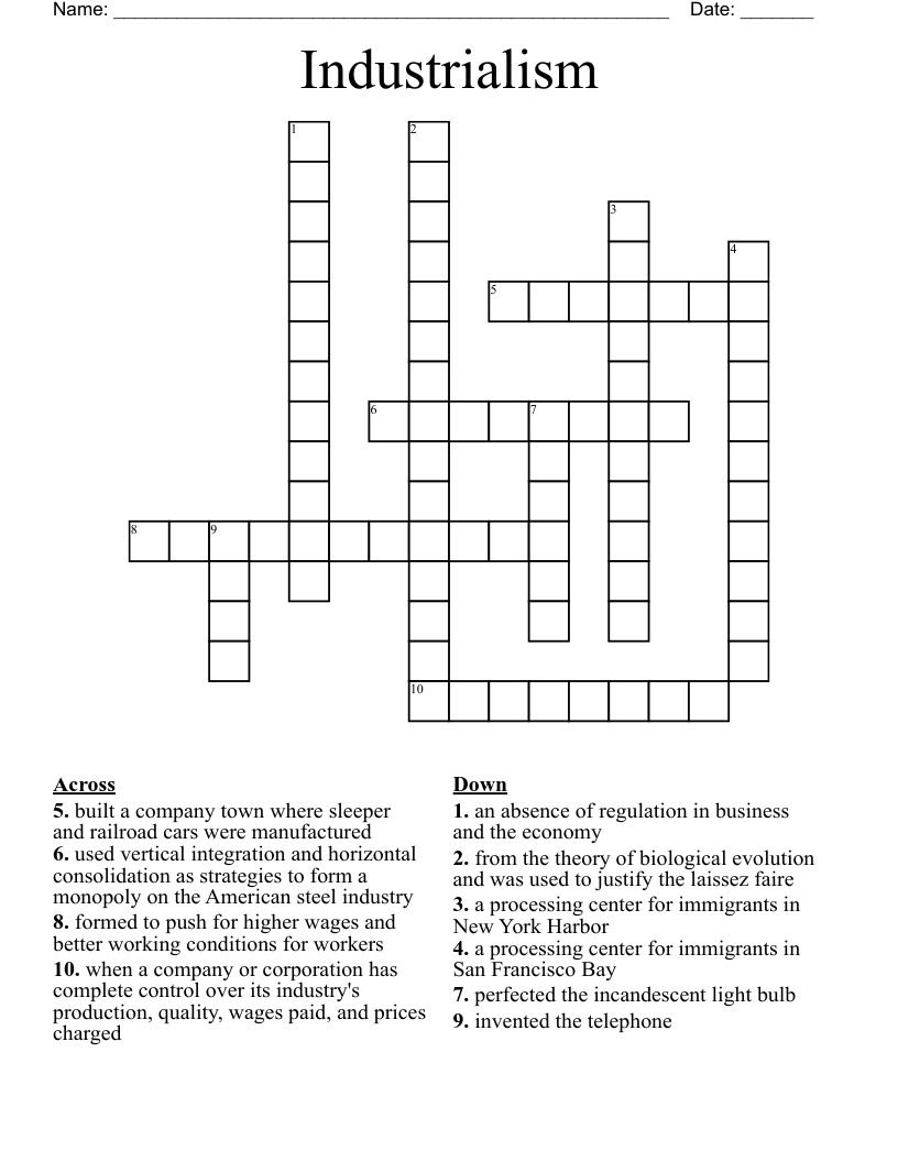 Industrialism  Crossword