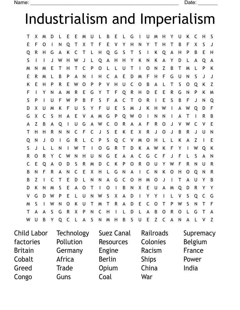 Industrialism and Imperialism Word Search
