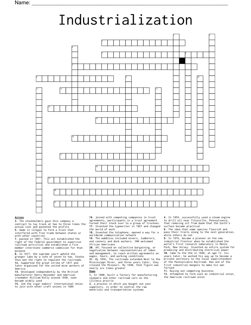 Industrialization Crossword