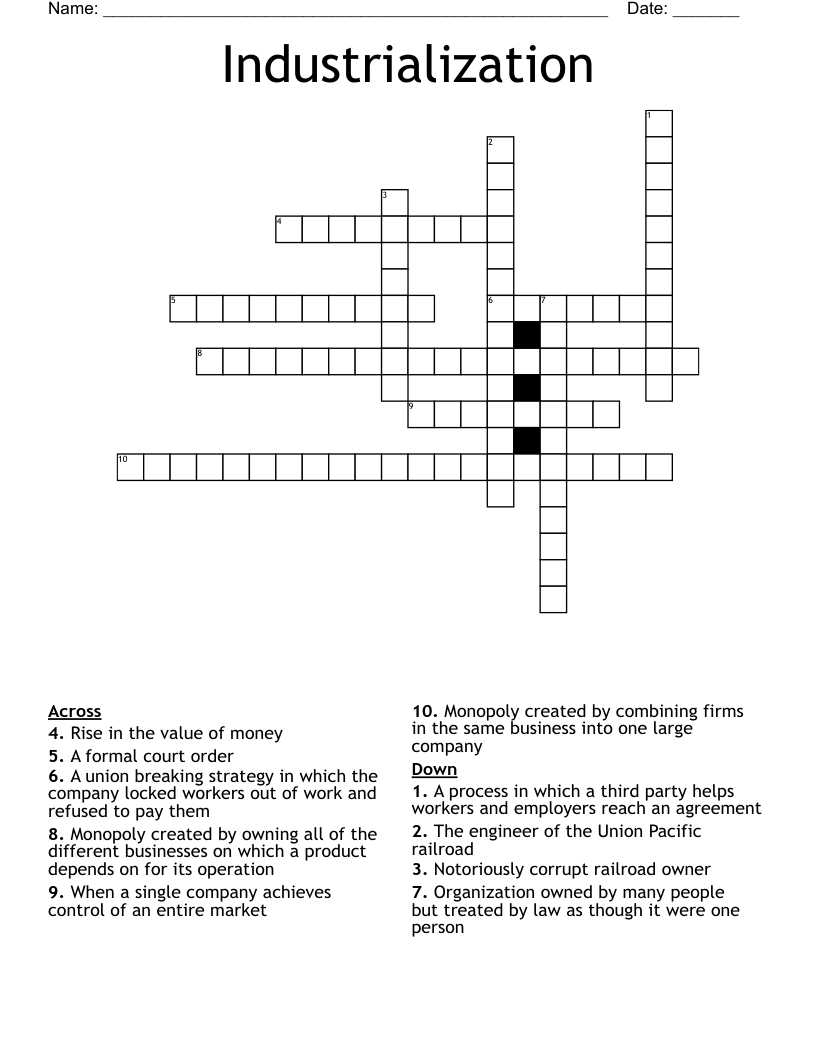 Industrialization  Crossword