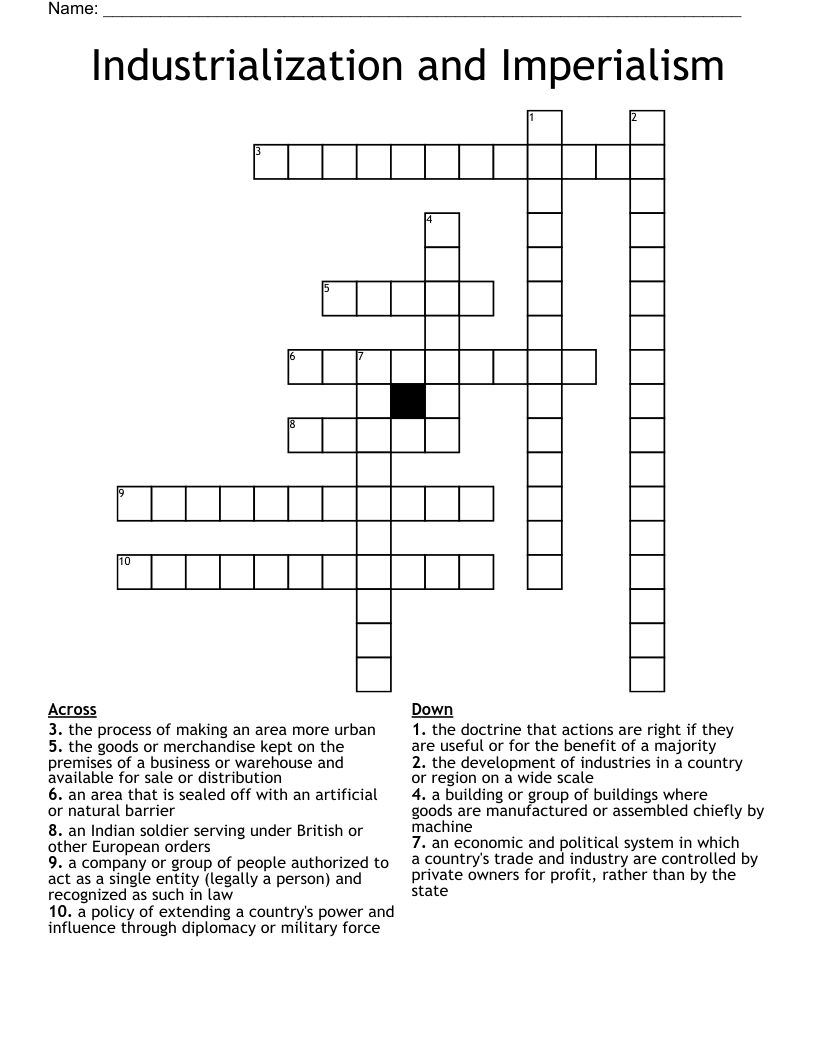 Industrialization and Imperialism  Crossword