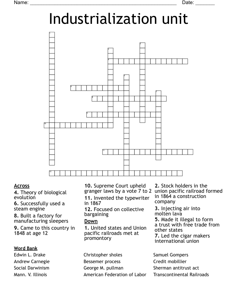 Industrialization unit Crossword
