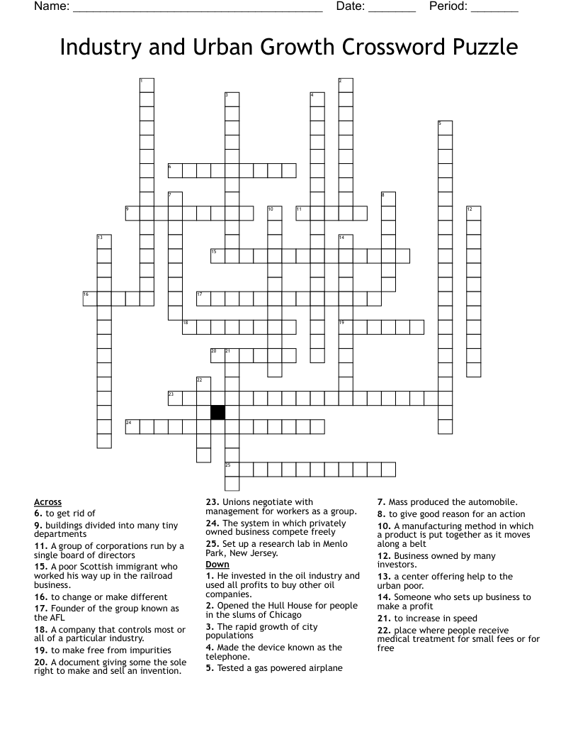 Industry and Urban Growth Crossword Puzzle