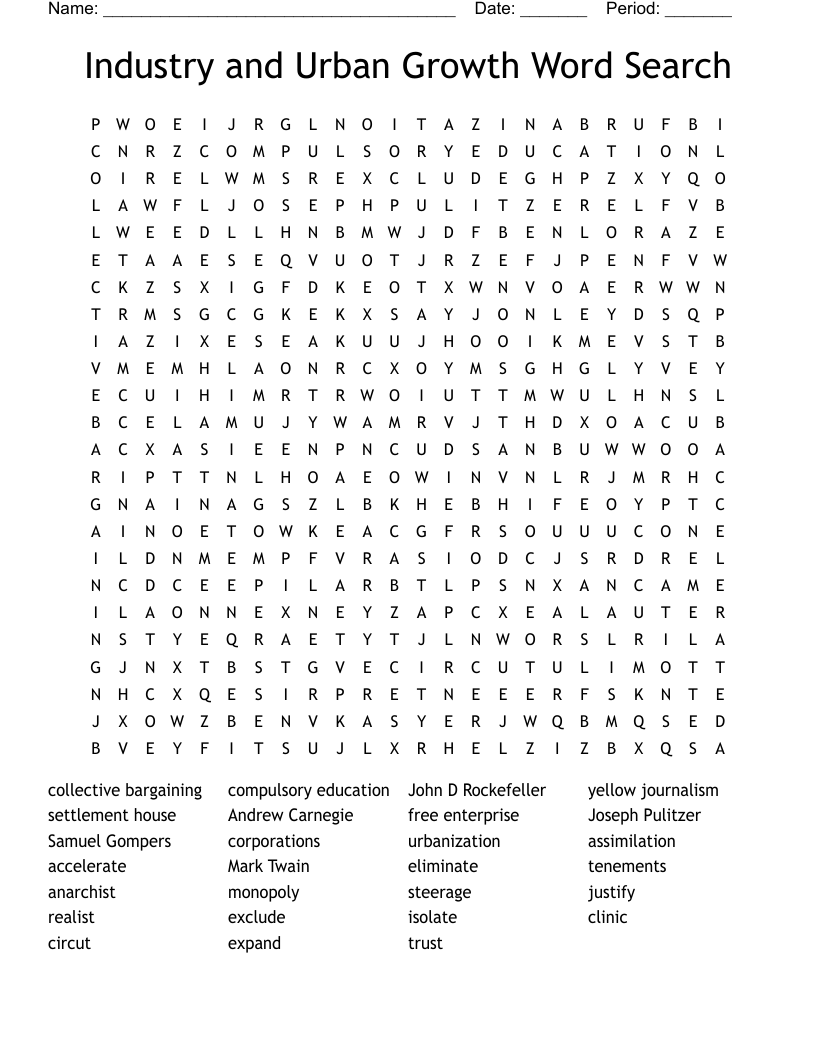Industry and Urban Growth Word Search